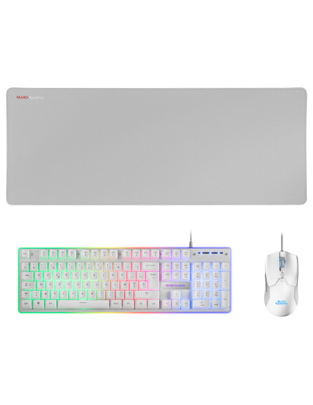 Mars Gaming MCPXWFR, Combo Teclado H-Mech FRGB, Ratón Ultraligero 10000DPI y Alfombrilla XXL, Blanco, Idioma Francés