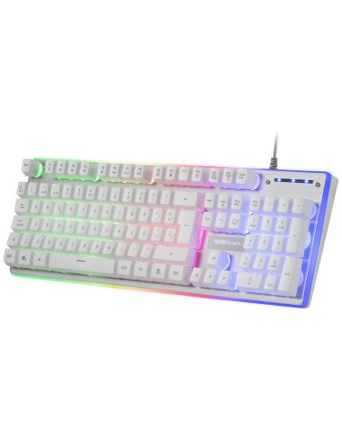 Mars Gaming MCPXWFR, Combo Teclado H-Mech FRGB, Ratón Ultraligero 10000DPI y Alfombrilla XXL, Blanco, Idioma Francés