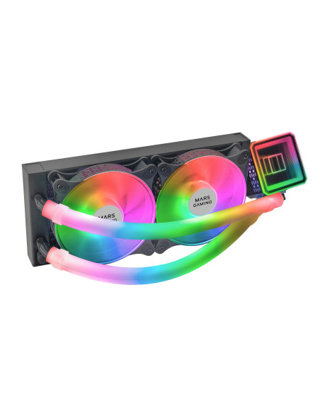 Mars Gaming ML-ULTRA240 Negro, Refrigeración Líquida CPU, TDP 500W, Espejo Infinito, 2 Ventiladores Silenciosos FDB ARGB, Tubos