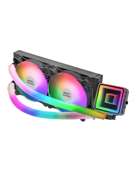 Mars Gaming ML-ULTRA240 Negro, Refrigeración Líquida CPU, TDP 500W, Espejo Infinito, 2 Ventiladores Silenciosos FDB ARGB, Tubos