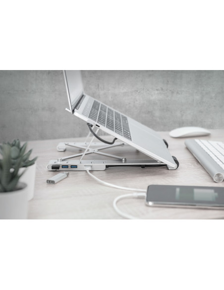 Digitus Soporte variable para notebook con hub USB-C™ integrado, 5 puertos
