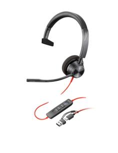 HP Poly Auriculares monoaurales Poly Blackwire 3310 con certificación Microsoft Teams USB-C + Adaptador USB-C/A