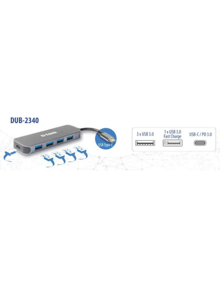 D-Link DUB-2340 hub de interfaz USB Tipo C 5000 Mbit s Gris