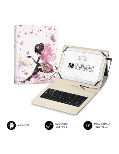 SUBBLIM Funda con Teclado Micro USB – Type C KEYTAB USB 11" Hadas