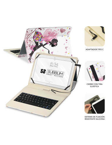 SUBBLIM Funda con Teclado Micro USB – Type C KEYTAB USB 11" Hadas