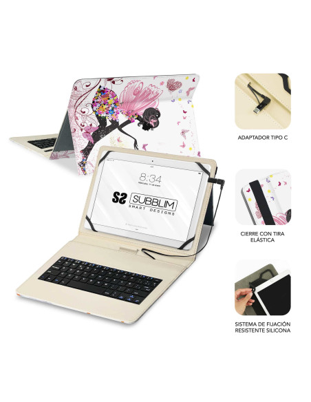 SUBBLIM Funda con Teclado Micro USB – Type C KEYTAB USB 11" Hadas