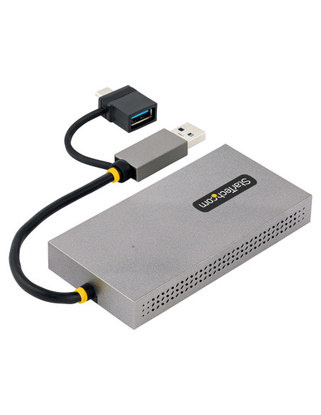 StarTech.com Adaptador de USB a HDMI Doble, USB A C a 2 Pantallas HDMI (1x 4K30Hz, 1x 1080p), Dongle Integrado USB-A a C, Cable