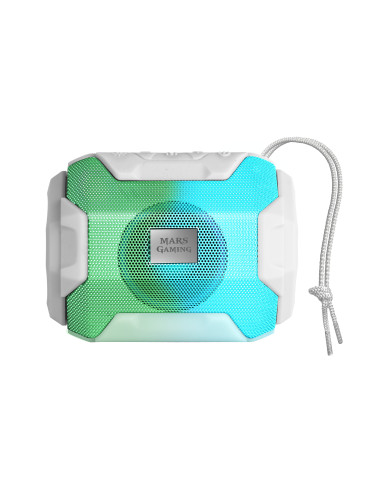 Mars Gaming MSBAXW, Altavoz Bluetooth RGB, Compacto,10W, USB MicroSD Radio, Blanco