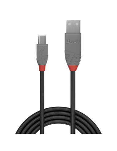 Lindy 36722 cable USB USB 2.0 1 m USB A Mini-USB B Negro, Gris