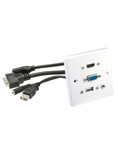 Lindy 60220 toma de corriente HDMI + VGA + USB A + 3.5mm Blanco