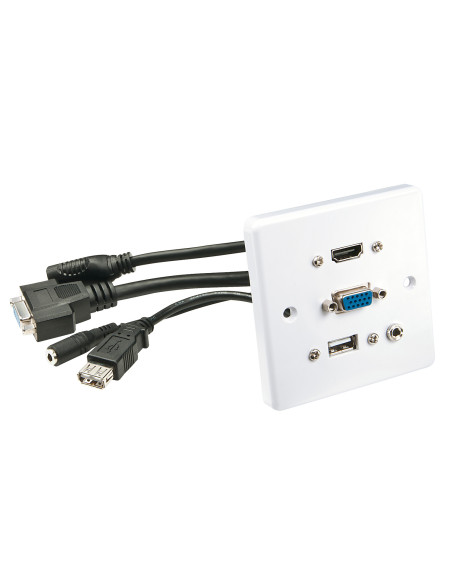 Lindy 60220 toma de corriente HDMI + VGA + USB A + 3.5mm Blanco