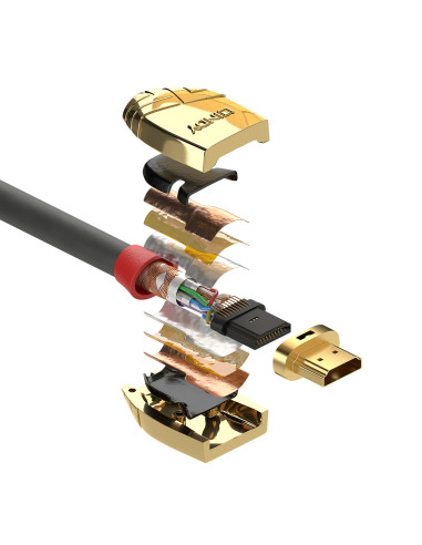 Lindy 37866 cable HDMI 10 m HDMI tipo A (Estándar) Oro, Gris