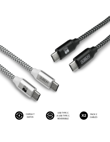 SUBBLIM PACK 2 CABLES USB TIPO USB-C A USB-C 1 M BLACK SILVER