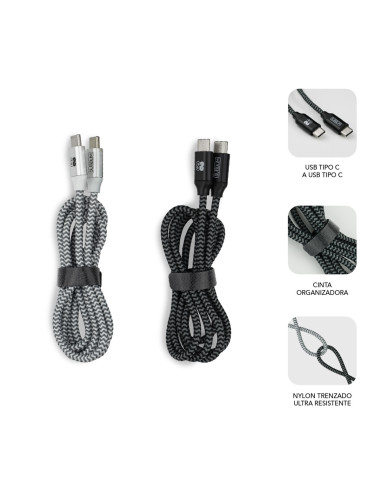 SUBBLIM PACK 2 CABLES USB TIPO USB-C A USB-C 1 M BLACK SILVER