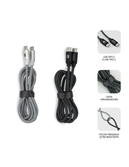 SUBBLIM PACK 2 CABLES USB TIPO USB-C A USB-C 1 M BLACK SILVER