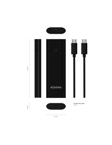 AISENS Caja Externa M.2 (NGFF) ASM2-020B NVMe a USB3.2 GEN2, Negra