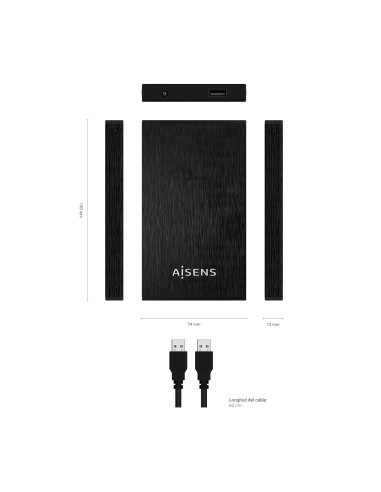 AISENS Caja Externa 2,5″ ASE-2523B 9.5MM SATA a USB 3.0 USB3.1 GEN1, Negra