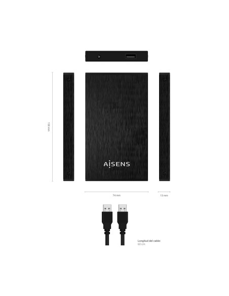 AISENS Caja Externa 2,5″ ASE-2523B 9.5MM SATA a USB 3.0 USB3.1 GEN1, Negra