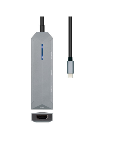 AISENS USB-C dock 4 en 1, USB-C a 1xHDMI, 2xUSB, 1xPD, Gris, 15 cm