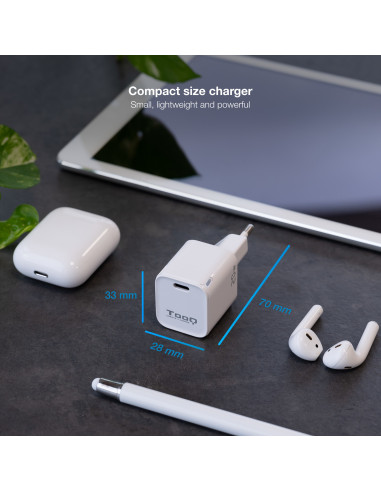 TooQ Cargador de Pared USB-C PD20W, Blanco