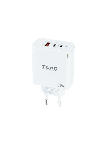 TooQ Cargador de Pared GaN 2USB-C PD + USB-A QC 65W, Blanco