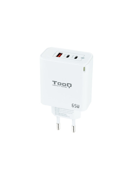 TooQ Cargador de Pared GaN 2USB-C PD + USB-A QC 65W, Blanco