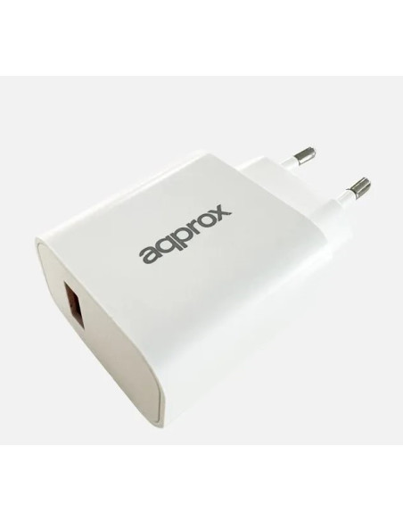 Approx CARGADOR USB DE VIAJE PARED 3.0 + CABLE TYPE-C 18W BLANCO Smartphone, Universal Corriente alterna, CC Carga rápida
