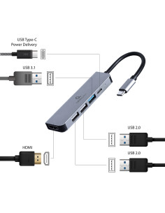Gembird A-CM-COMBO5-03 base para portátil y replicador de puertos Alámbrico USB 3.2 Gen 1 (3.1 Gen 1) Type-C Plata 2