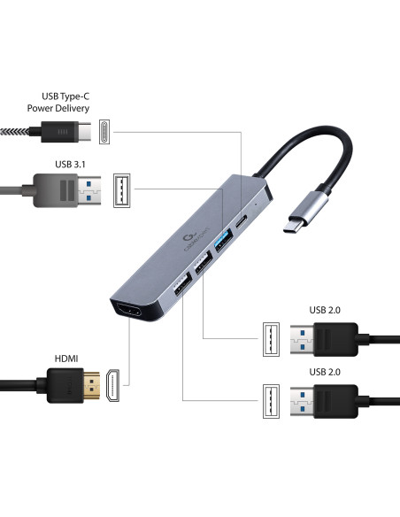 Gembird A-CM-COMBO5-03 base para portátil y replicador de puertos Alámbrico USB 3.2 Gen 1 (3.1 Gen 1) Type-C Plata