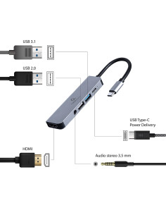 Gembird A-CM-COMBO5-02 base para portátil y replicador de puertos Alámbrico USB 3.2 Gen 1 (3.1 Gen 1) Type-C Plata 2