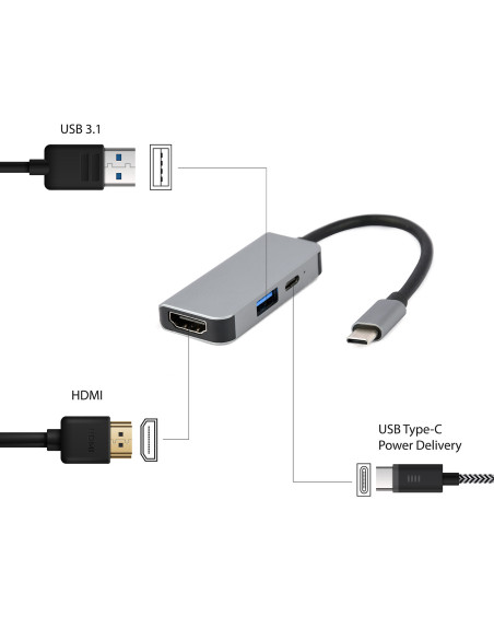 Gembird A-CM-COMBO3-02 base para portátil y replicador de puertos Alámbrico USB 3.2 Gen 1 (3.1 Gen 1) Type-C Plata