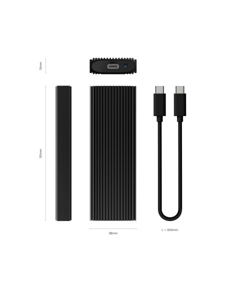 AISENS Caja Externa M.2 (NGFF) ASM2-022B NVMe A USB3.2 Gen2, Negra