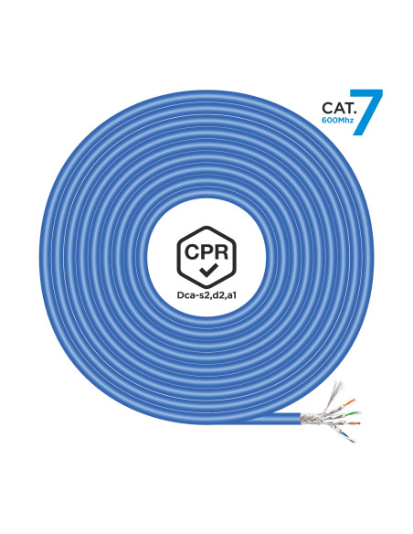 AISENS Cable de Red RJ45 LSZH CPR Dca CAT.7 600 MHZ S FTP AWG23, Azul, 100 m