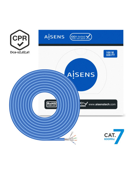 AISENS Cable de Red RJ45 LSZH CPR Dca CAT.7 600 MHZ S FTP AWG23, Azul, 100 m