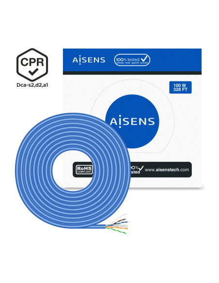 AISENS Cable de Red RJ45 LSZH CPR Dca CAT.6 UTP AWG24, Azul, 100 m