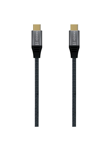 AISENS Cable USB 3.2 Gen2x2 Aluminio 20Gbps 8K@30Hz 5A 100W E-Mark, Tipo USB-C M-USB-C M, Gris, 0.6 m