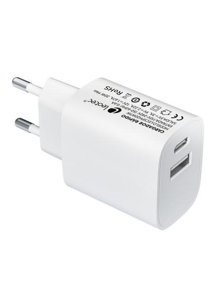 Leotec Cargador 20W 1xUSB-C PD + 1x USB-A Blanco