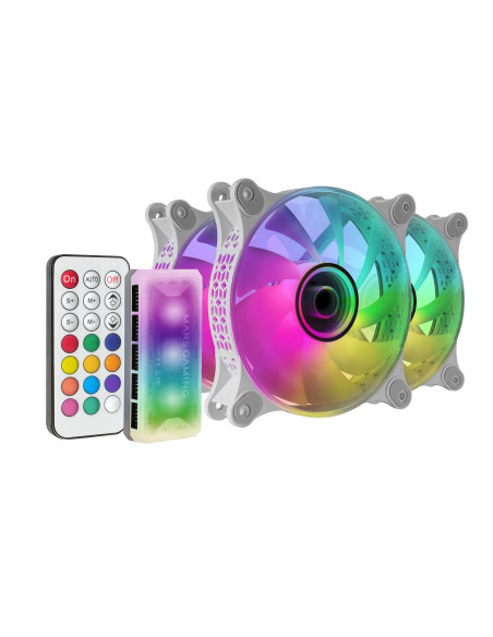 Mars Gaming MF-3DKIT Blanco, Kit 3 Ventiladores ARGB 360° 12cm, Espejo Infinito 3D, Sistema Anti-vibraciones, Controlador ARGB,