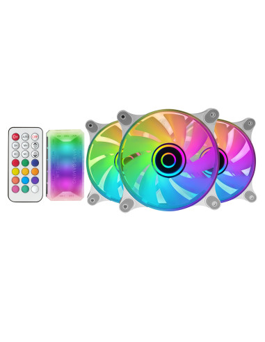 Mars Gaming MF-3DKIT Blanco, Kit 3 Ventiladores ARGB 360° 12cm, Espejo Infinito 3D, Sistema Anti-vibraciones, Controlador ARGB,