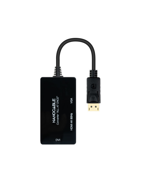 Nanocable Conversor DISPLAYPORT a HDMI DVI VGA, 20 cm, Negro