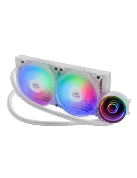 Mars Gaming ML-ONE240 Blanco, Refrigeración Líquida CPU, TDP 400W, Espejo Infinito, 2 Ventiladores FRGB Silenciosos,