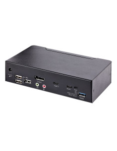 StarTech.com Switch Conmutador KVM USB C Tipo C, KVM de 2 puertos DisplayPort con Vídeo UHD HDR de 4K 60Hz, Audio de 3,5mm, Hub 2