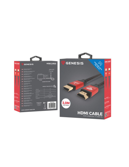 GENESIS NKA-0787 cable HDMI 3 m HDMI tipo A (Estándar) Negro, Rojo