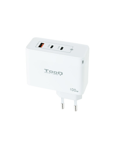 TooQ Cargador de Pared GaN 2xUSB-C PD + USB-A QC 100W, Blanco