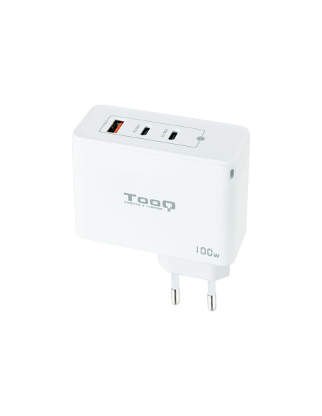 TooQ Cargador de Pared GaN 2xUSB-C PD + USB-A QC 100W, Blanco