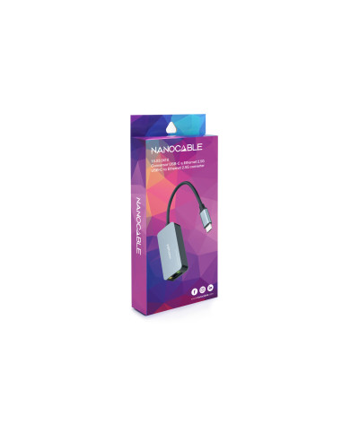 Nanocable Conversor USB-C 3.2 GEN1 a Ethernet 2.5G, Aluminio, Gris, 15 cm