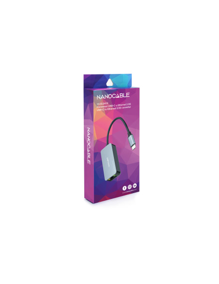 Nanocable Conversor USB-C 3.2 GEN1 a Ethernet 2.5G, Aluminio, Gris, 15 cm