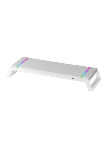 Mars Gaming MGS-ONE Blanco, Soporte Monitor RGB Chroma, Tamaño Ajustable, Soporte Smartphone y Tablet, USB 2.0 Frontal