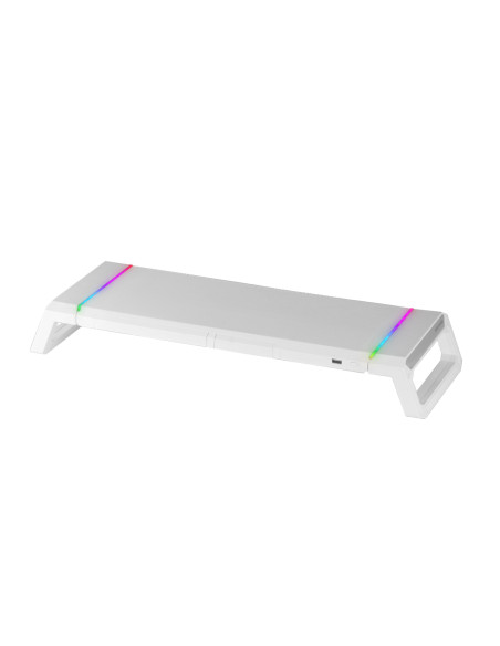Mars Gaming MGS-ONE Blanco, Soporte Monitor RGB Chroma, Tamaño Ajustable, Soporte Smartphone y Tablet, USB 2.0 Frontal