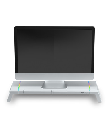 Mars Gaming MGS-ONE Blanco, Soporte Monitor RGB Chroma, Tamaño Ajustable, Soporte Smartphone y Tablet, USB 2.0 Frontal